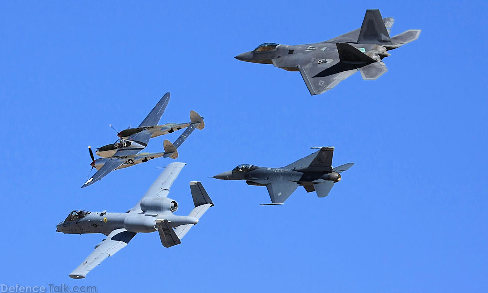 USAF Heritage Flight - P-38 A-10 F-16 F-22