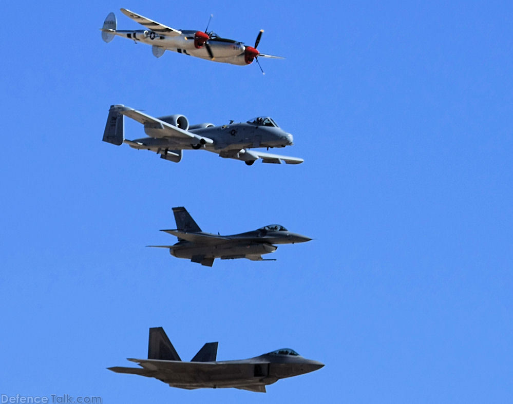 USAF Heritage Flight P-38 A-10 F-16 F-22