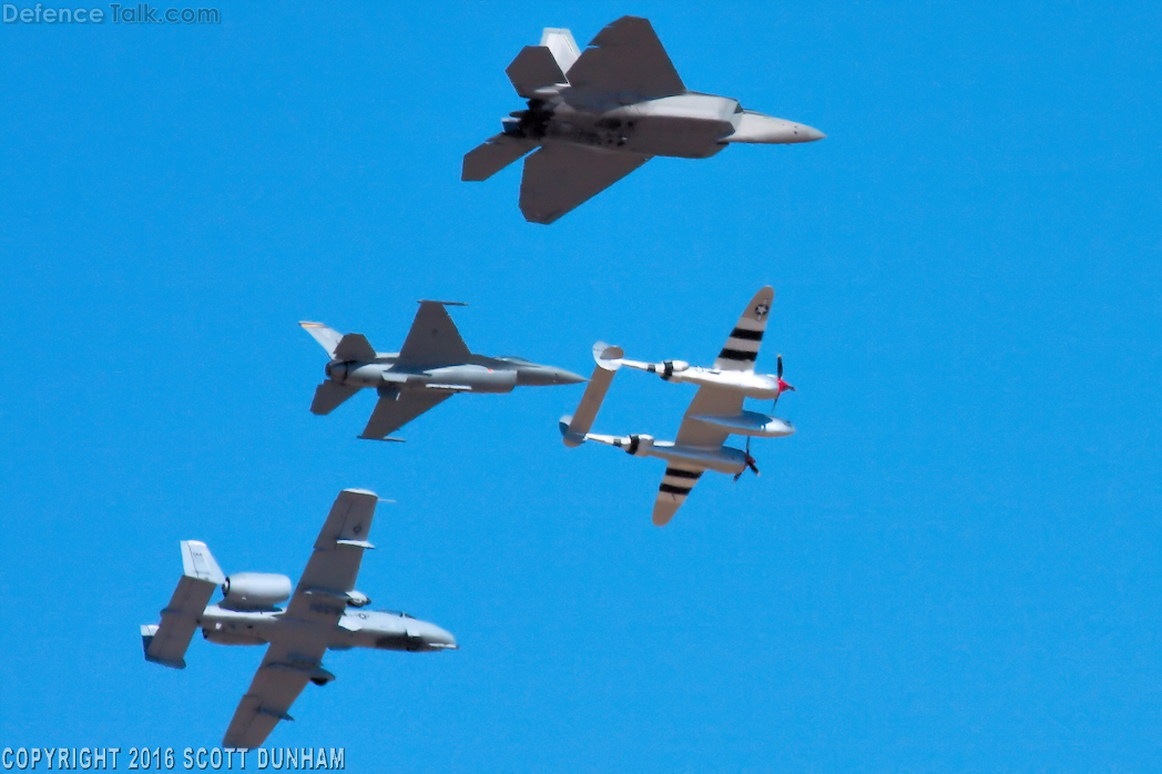 USAF Heritage Flight P-38 A-10 F-16 F-22