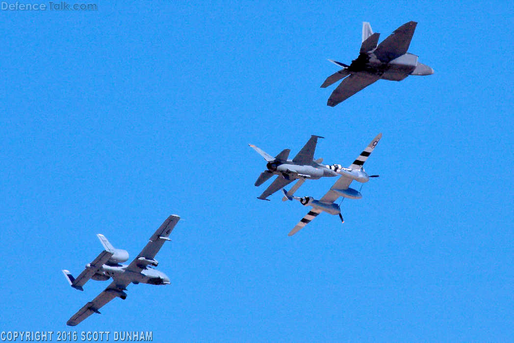 USAF Heritage Flight P-38 Lightning, A-10 Thunderbolt II F-16 Falcon, F-22