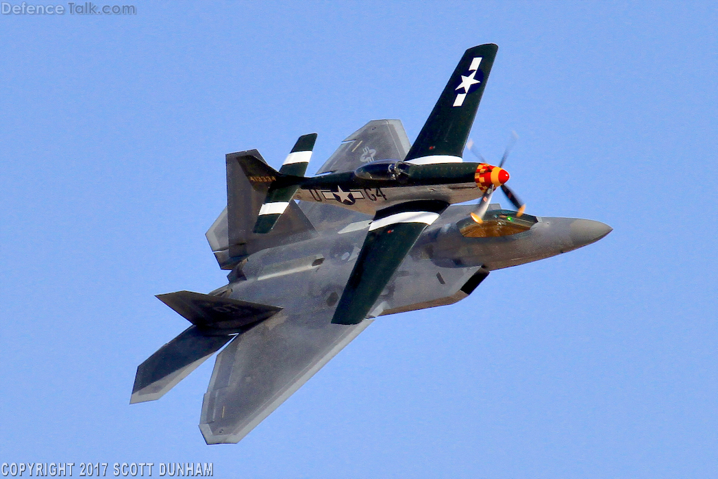 USAF Heritage Flight - P-51 Mustang & F-22A Raptor Fighter Aircraft