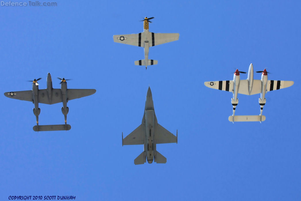 USAF Heritage Flight - P-51 P-38 & F-16 Fighters