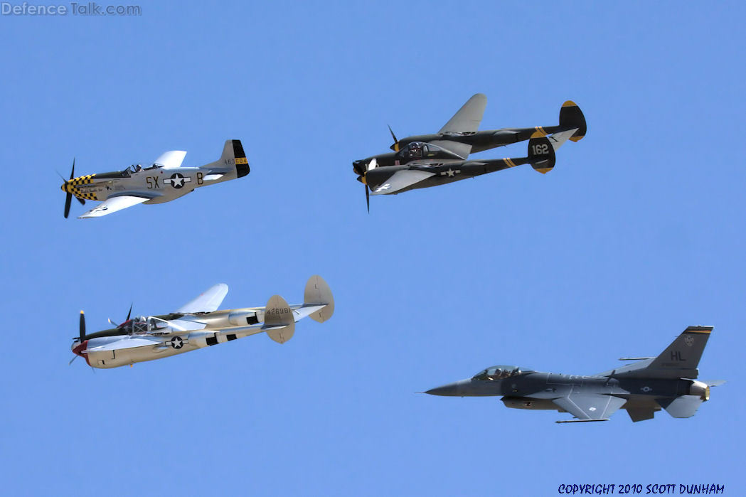 USAF Heritage Flight - P-51 P-38 & F-16 Fighters