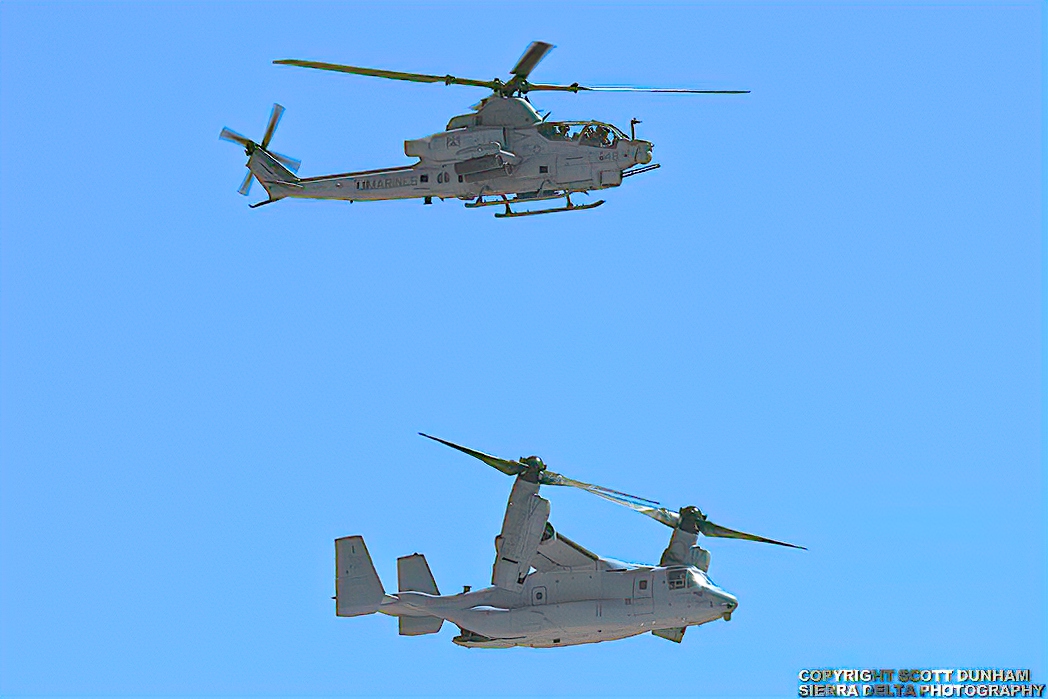 USMC AH-1Z Viper Gunship and MV-22 Osprey Tilt-Rotor