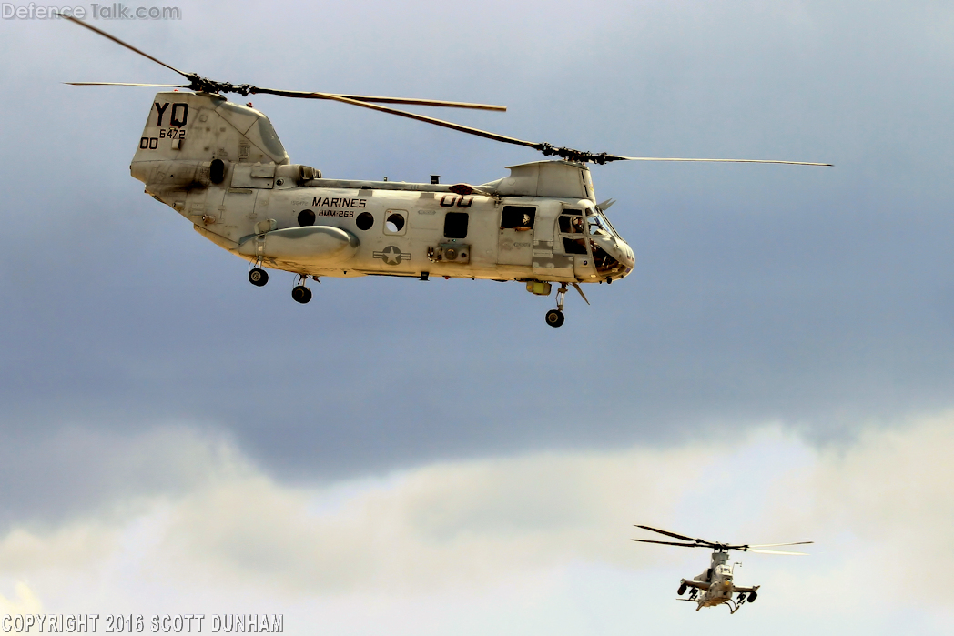 USMC CH-46 Sea Knight & AH-1Z Viper Helicopter Gunship