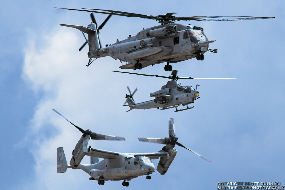 USMC CH-53E Super Stallion, AH-1Z Viper and MV-22 Osprey