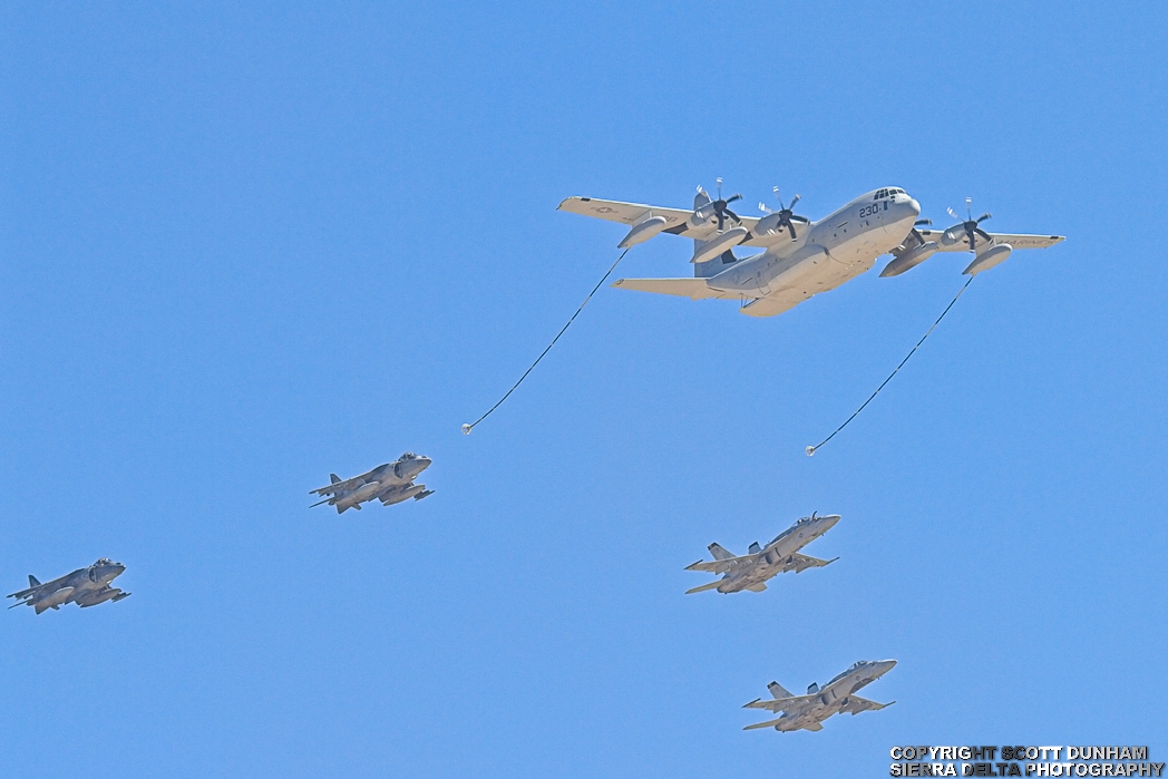 USMC KC-130J Super Hercules, F/A-18C Hornet, AV-8B Harrier