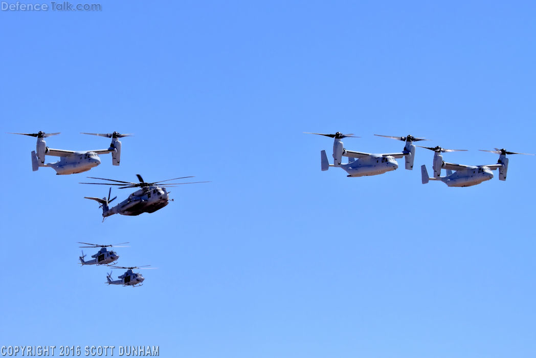 USMC MV-22 Osprey CH-53E Super Stallion and UH-1 Venom