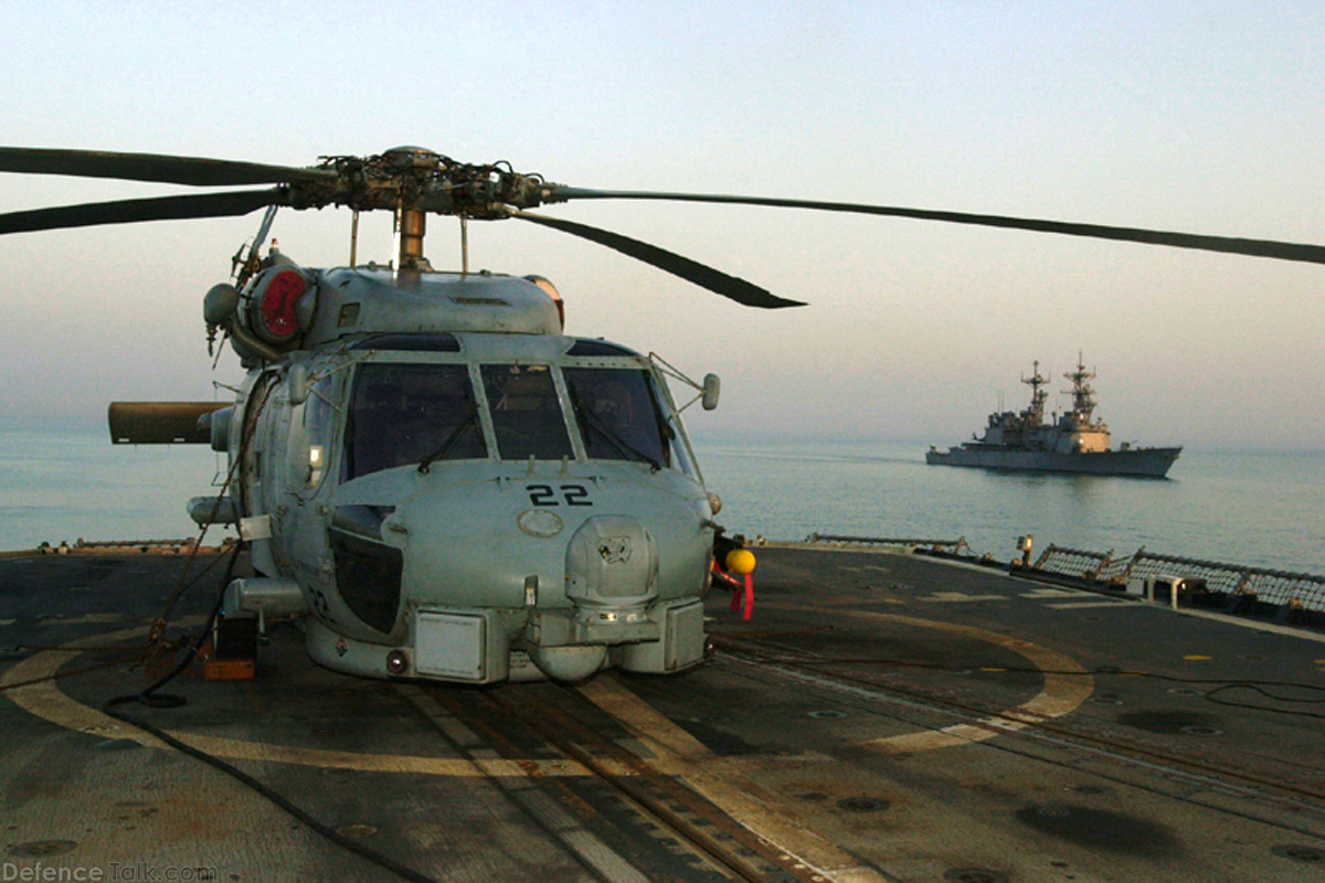 USS Mobile Bay CG-53 and SH-60 Helicopter