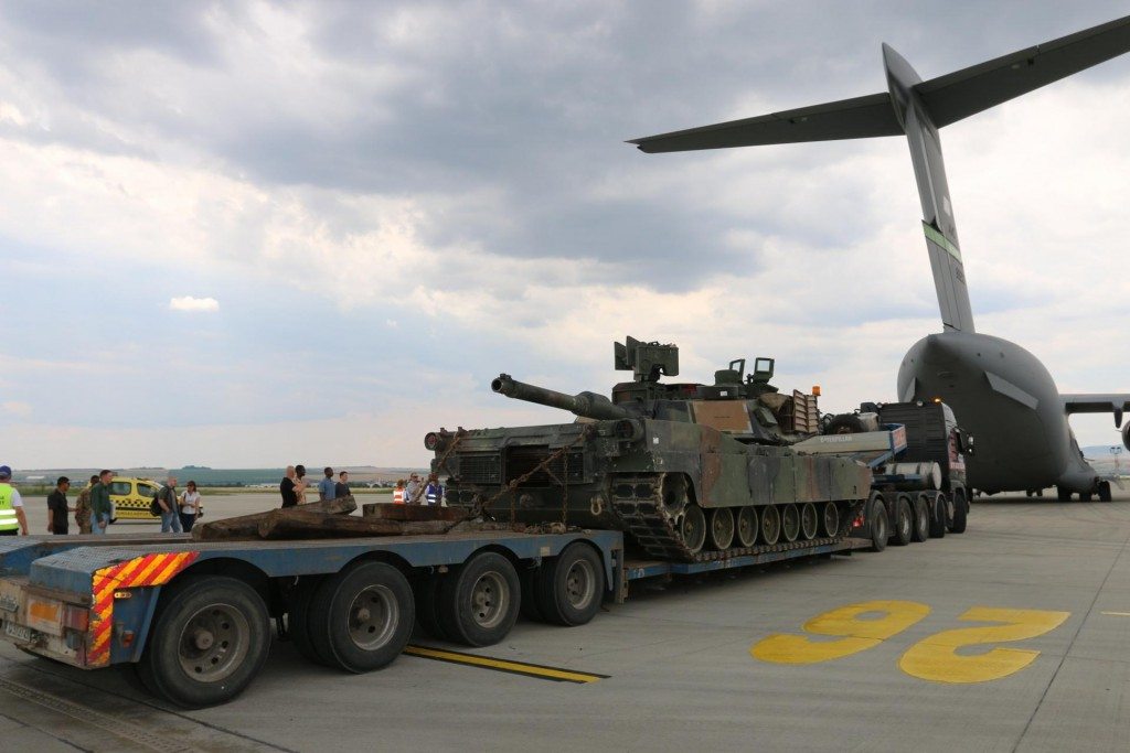 M1A2 Abrams tank unloads from a C-17