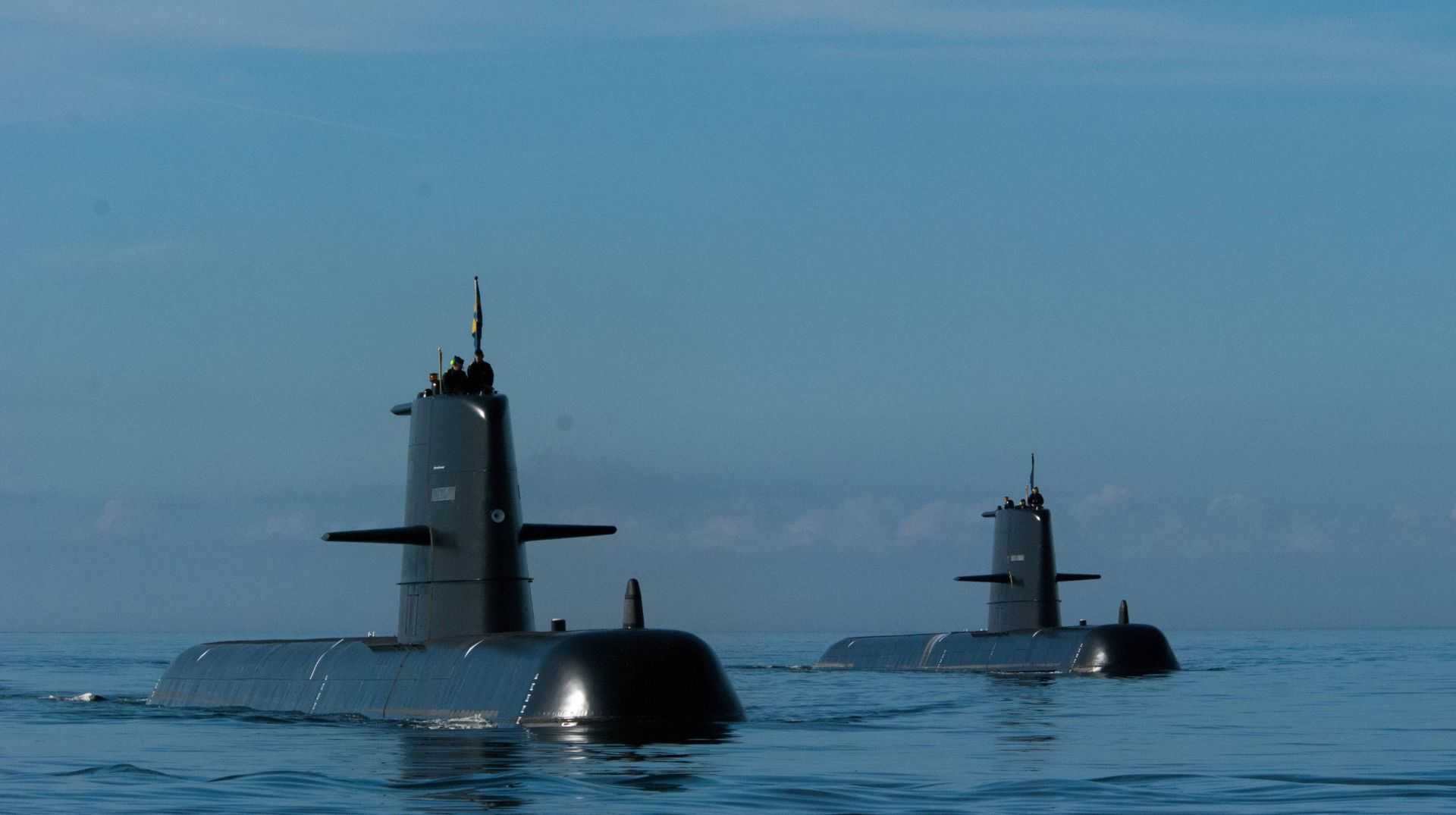 Two surfaced Gotland-class submarines