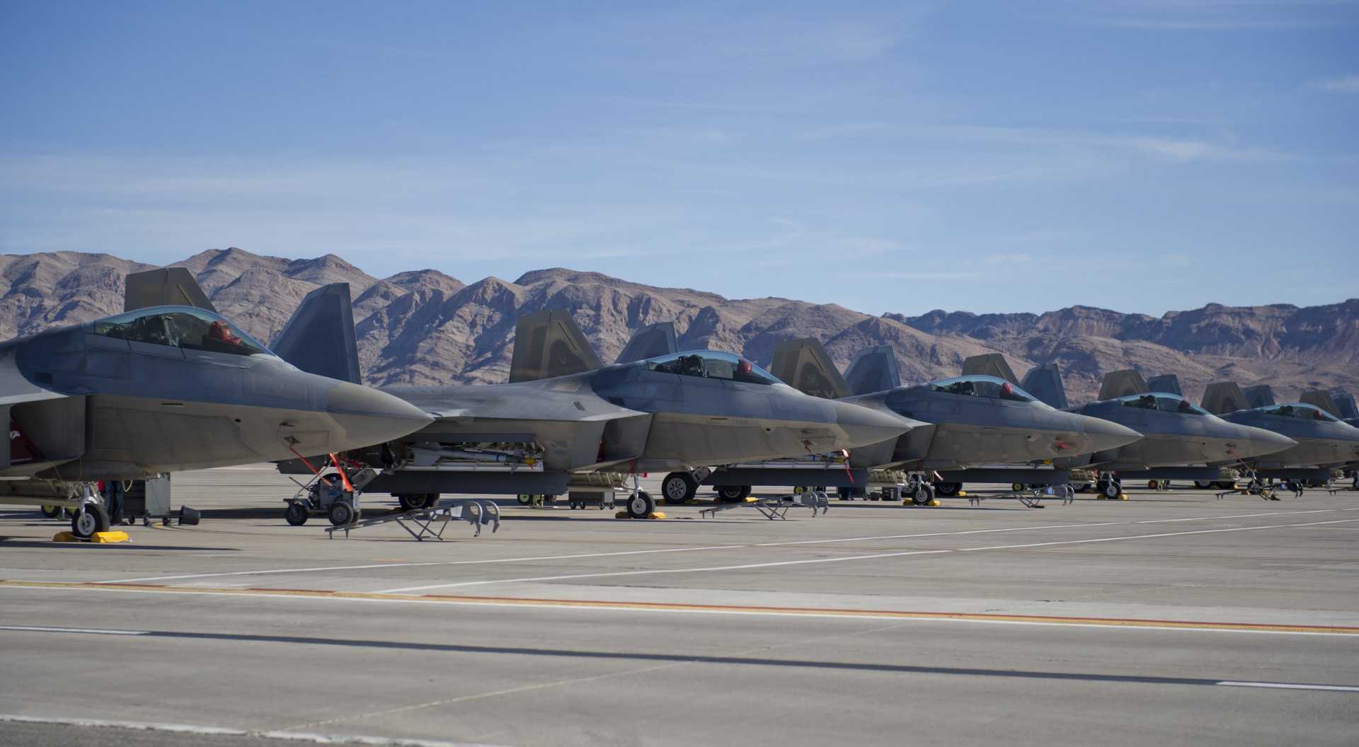 Five F-22 Raptors from Tyndall AFB
