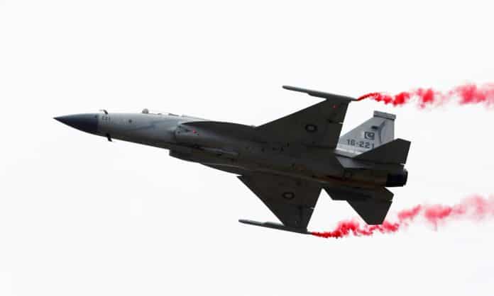 Pakistan Air Force JF-17 Thunder fighter jet performs during the Pakistan Day military parade in Islamabad