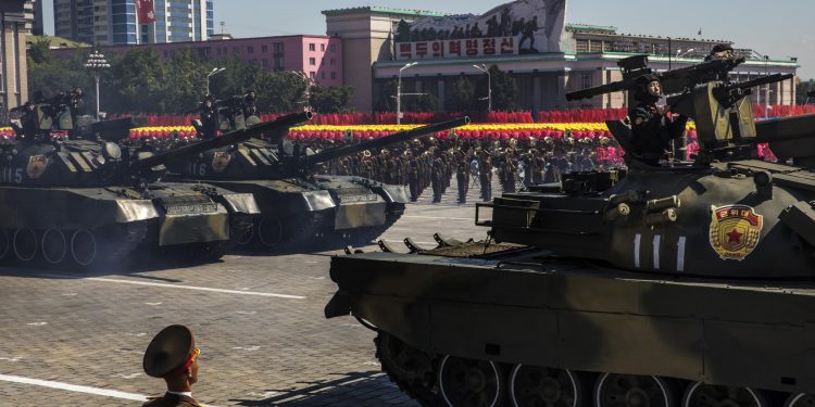 Machines not missiles on show at North Korea anniversary parade